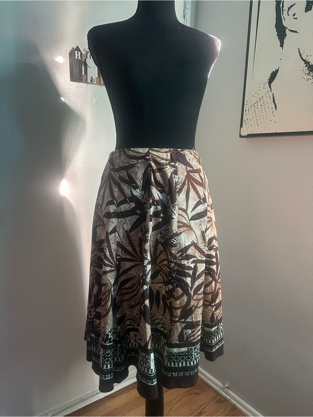lola Brown and Cream Botanical Circle Skirt